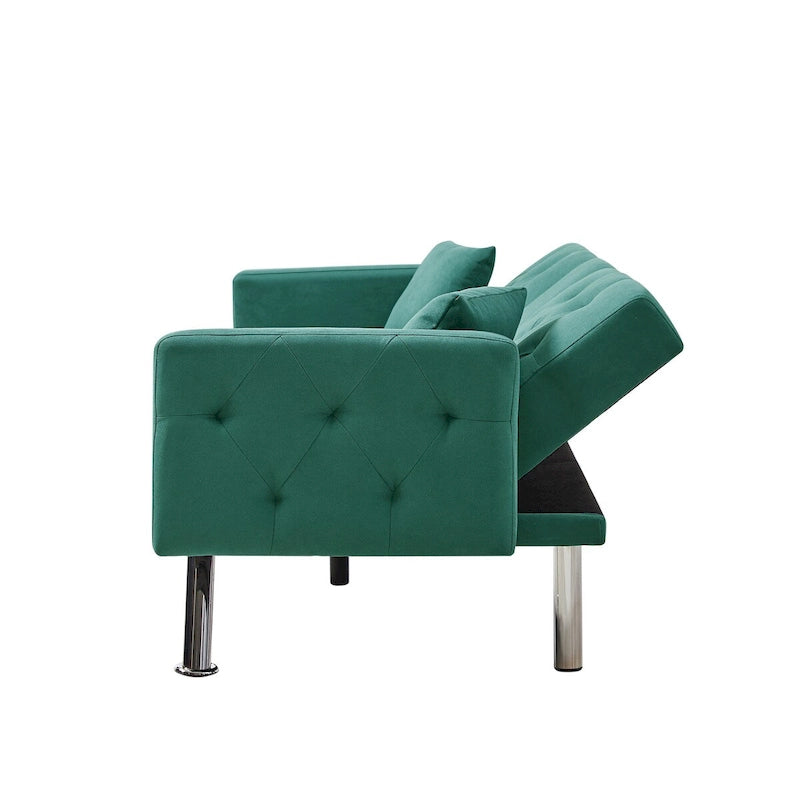 Canapé convertible en lin gris et vert, 2 places, réglable 3 positions