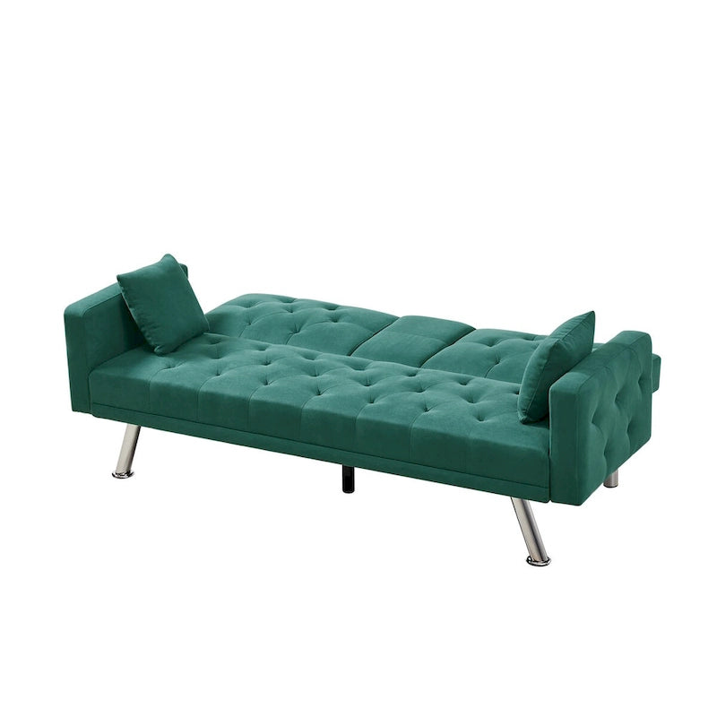 Canapé convertible en lin gris et vert, 2 places, réglable 3 positions