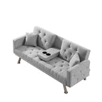 Canapé convertible en lin gris et vert, 2 places, réglable 3 positions