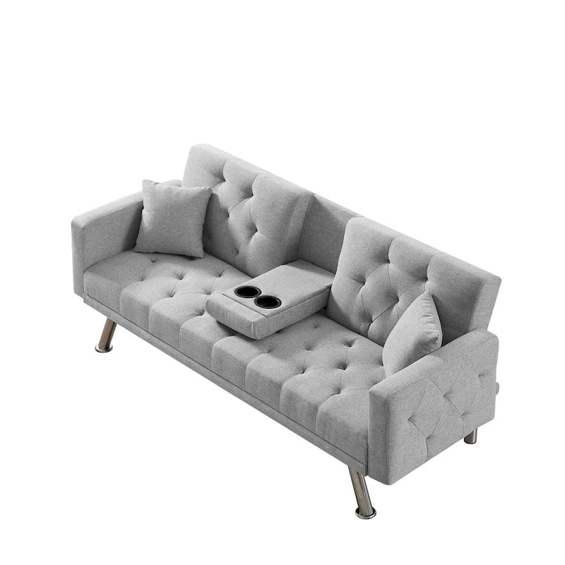 Canapé convertible en lin gris et vert, 2 places, réglable 3 positions