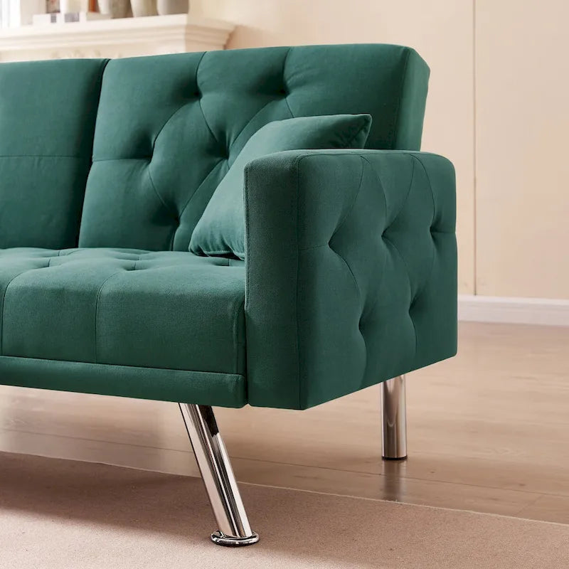 Canapé convertible en lin gris et vert, 2 places, réglable 3 positions