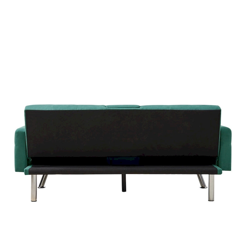 Canapé convertible en lin gris et vert, 2 places, réglable 3 positions