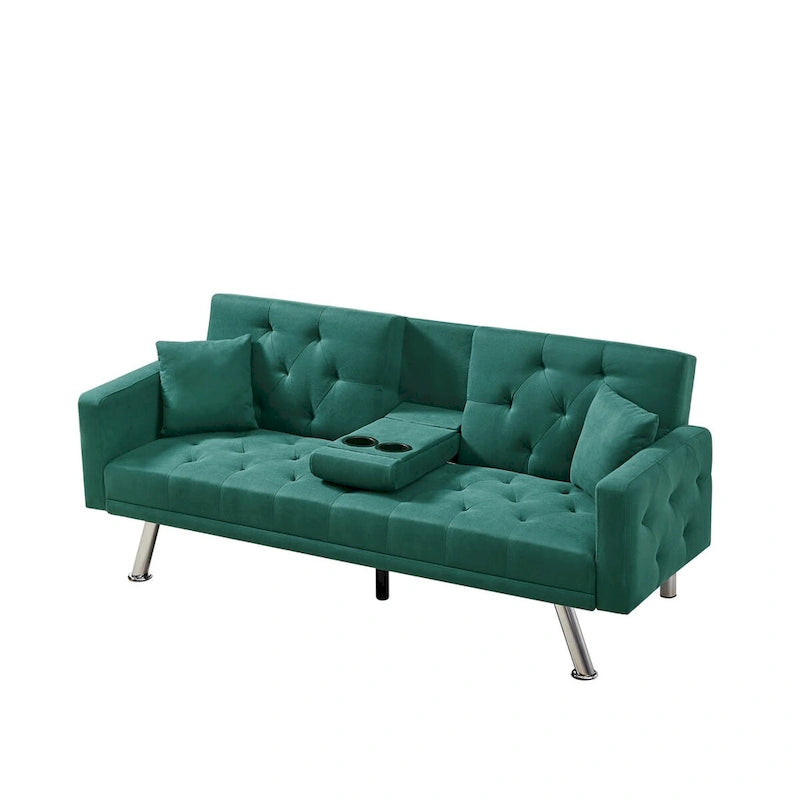Canapé convertible en lin gris et vert, 2 places, réglable 3 positions