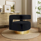 Fauteuil pivotant 360° en velours noir avec piètement doré, une place
