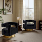 Fauteuil pivotant 360° en velours noir avec piètement doré, une place