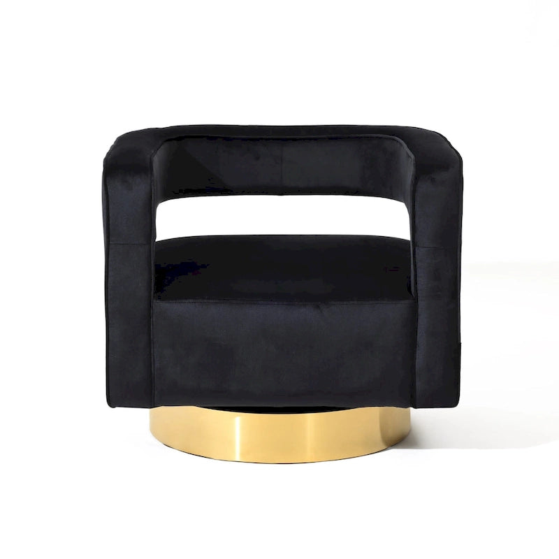 Fauteuil pivotant 360° en velours noir avec piètement doré, une place