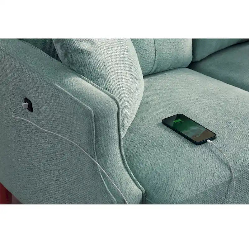 Causeuse 2 places bleu foncé / crème / bleu ciel avec port USB