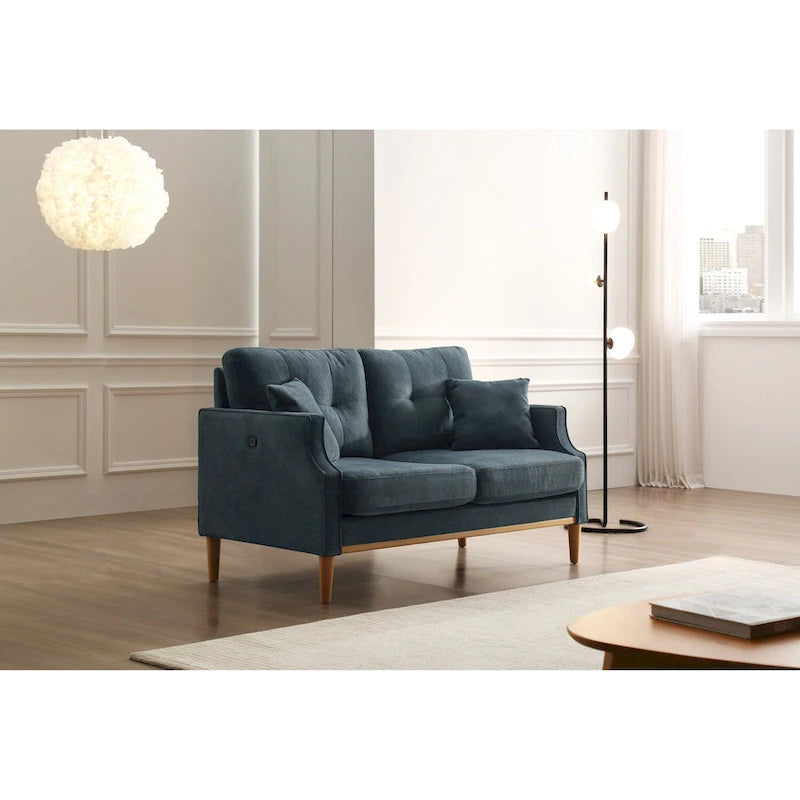 Causeuse 2 places bleu foncé / crème / bleu ciel avec port USB