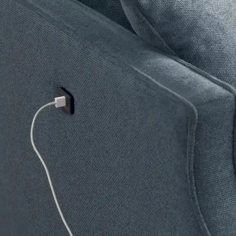 Causeuse 2 places bleu foncé / crème / bleu ciel avec port USB
