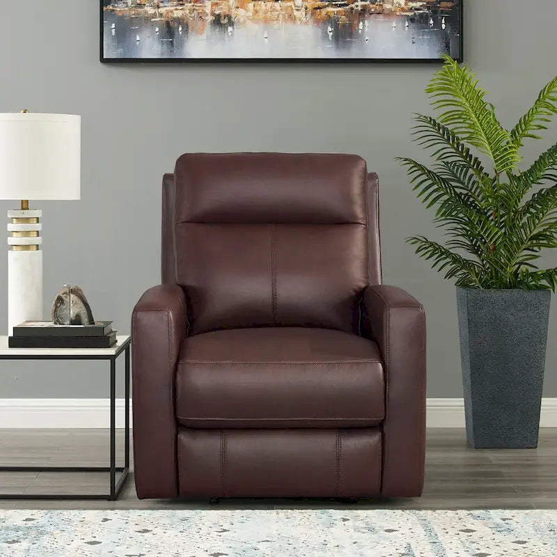 Fauteuil inclinable électrique en cuir pleine fleur, 1 place – Brun Pacane / Brun Raisin