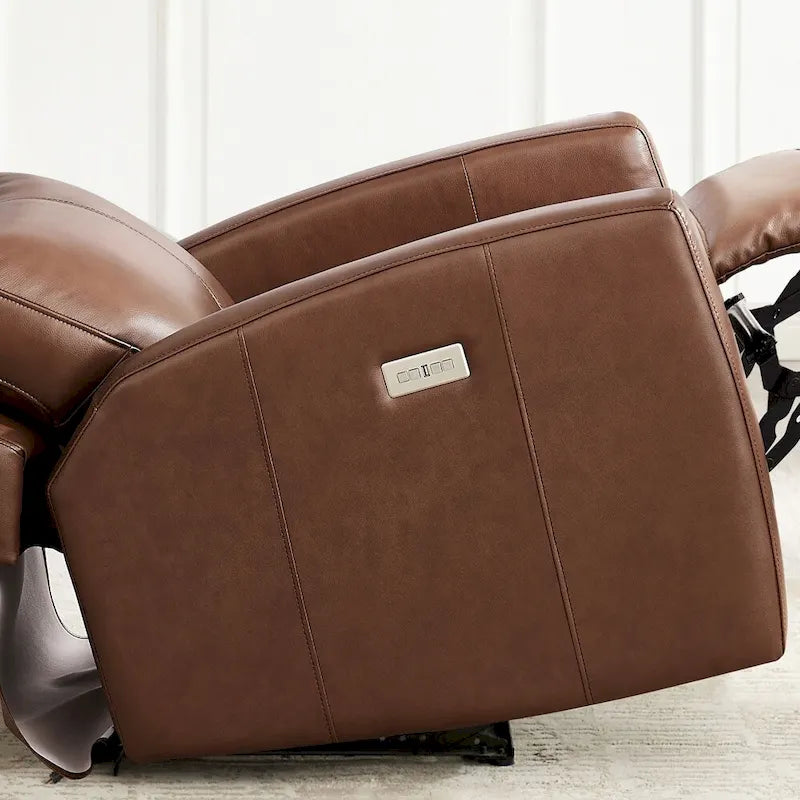 Fauteuil inclinable électrique en cuir pleine fleur, 1 place – Brun Pacane / Brun Raisin