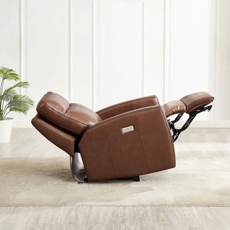 Fauteuil inclinable électrique en cuir pleine fleur, 1 place – Brun Pacane / Brun Raisin