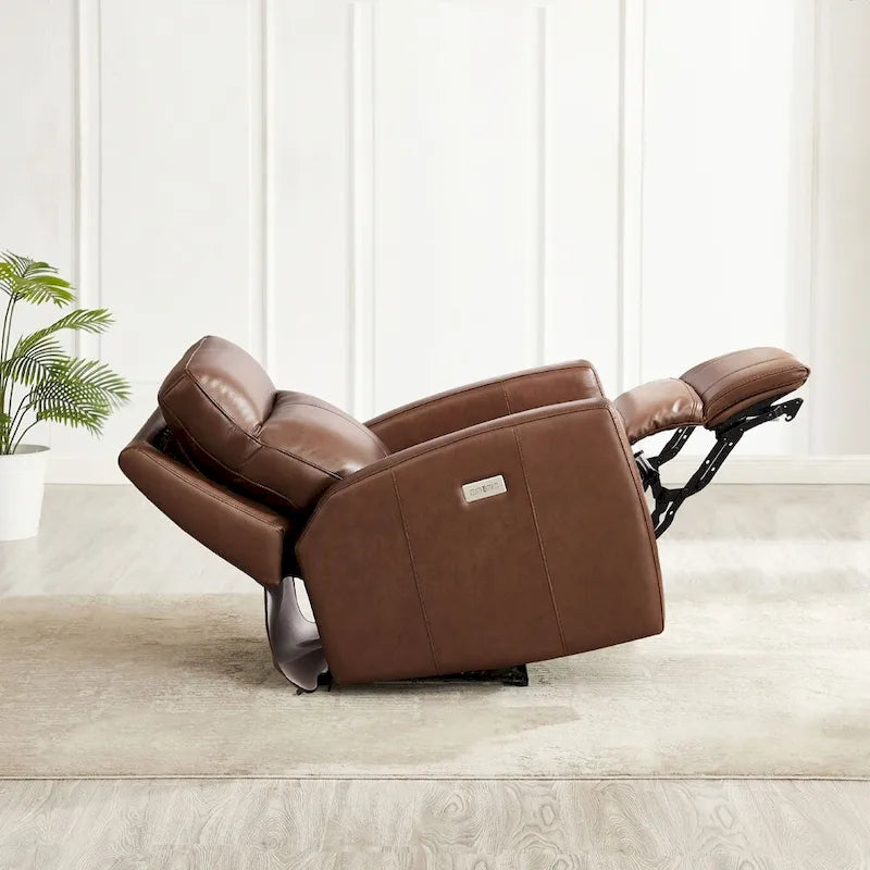 Fauteuil inclinable électrique en cuir pleine fleur, 1 place – Brun Pacane / Brun Raisin