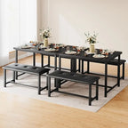 Ensemble table à manger grise 3 pièces avec 2 bancs, 4 places