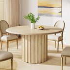 Table à manger ronde beige, style ferme, 6 places