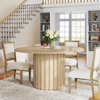 Table à manger ronde beige, style ferme, 6 places