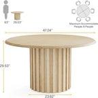 Table à manger ronde beige, style ferme, 6 places
