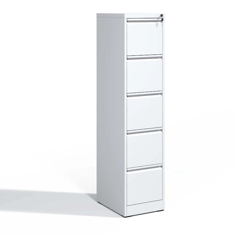 Classeur vertical métallique 5 tiroirs Blanc/Noir avec serrure, 1 personne