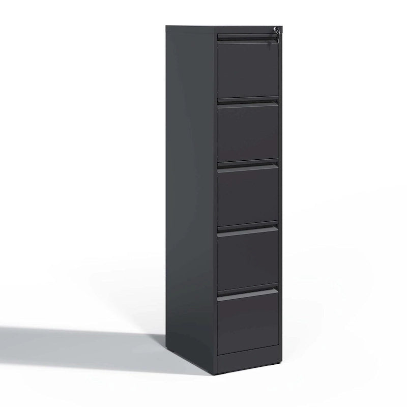 Classeur vertical métallique 5 tiroirs Blanc/Noir avec serrure, 1 personne