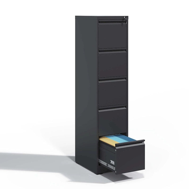 Classeur vertical métallique 5 tiroirs Blanc/Noir avec serrure, 1 personne