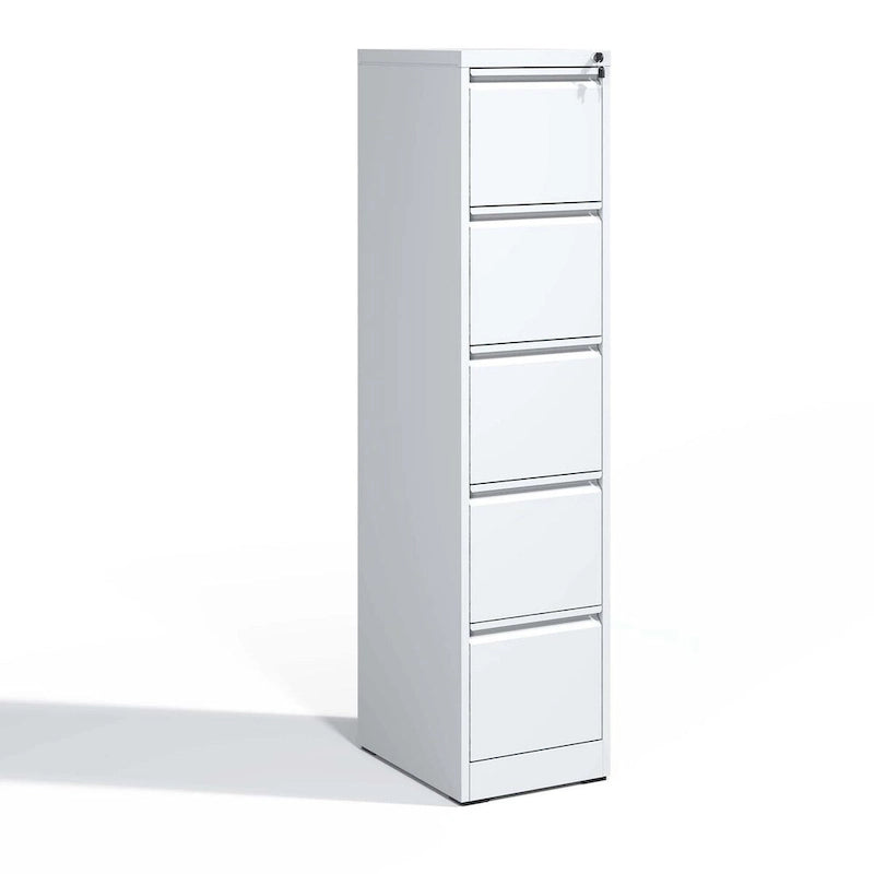 Classeur vertical métallique 5 tiroirs Blanc/Noir avec serrure, 1 personne