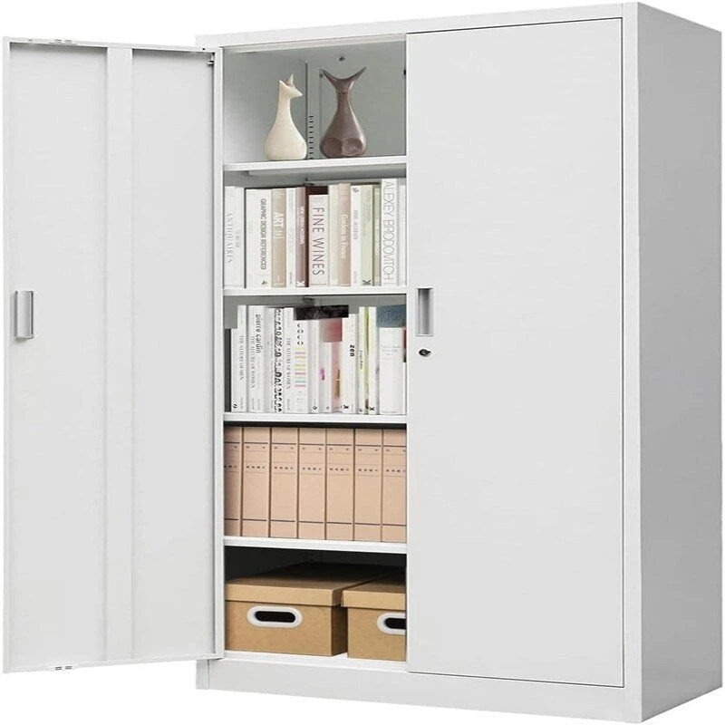Armoire de rangement métallique verrouillable Blanc / Noir / Noir-Argent — 4 étagères, 180 cm H