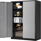 Armoire de rangement métallique verrouillable Blanc / Noir / Noir-Argent — 4 étagères, 180 cm H