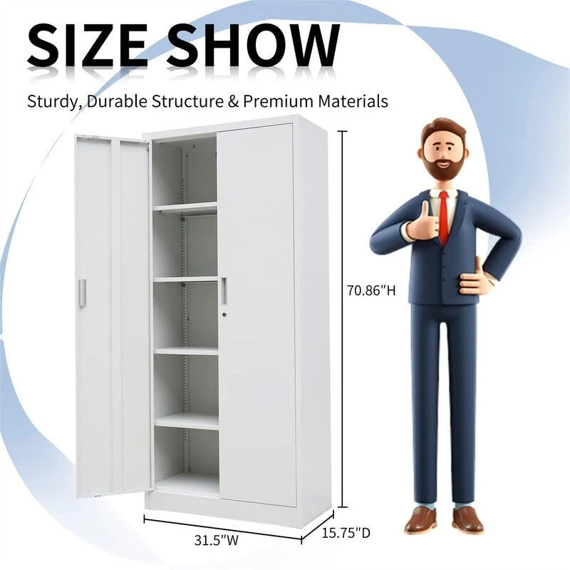 Armoire de rangement métallique verrouillable Blanc / Noir / Noir-Argent — 4 étagères, 180 cm H