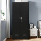 Armoire de rangement métallique verrouillable Blanc / Noir / Noir-Argent — 4 étagères, 180 cm H