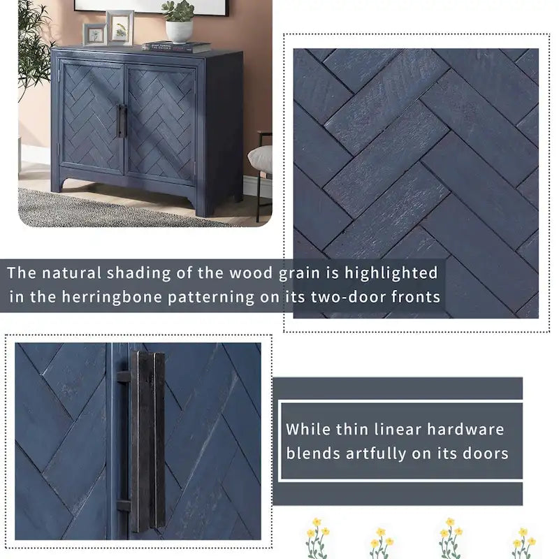 Console Table Bleu/Gris/Blanc Antique avec 2 Étagères et Portes, Style Vintage