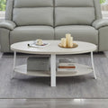 Table basse ovale blanche avec étagère, 2 à 4 places