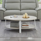 Table basse ovale blanche avec étagère, 2 à 4 places