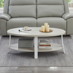 Table basse ovale blanche avec étagère, 2 à 4 places