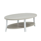 Table basse ovale blanche avec étagère, 2 à 4 places