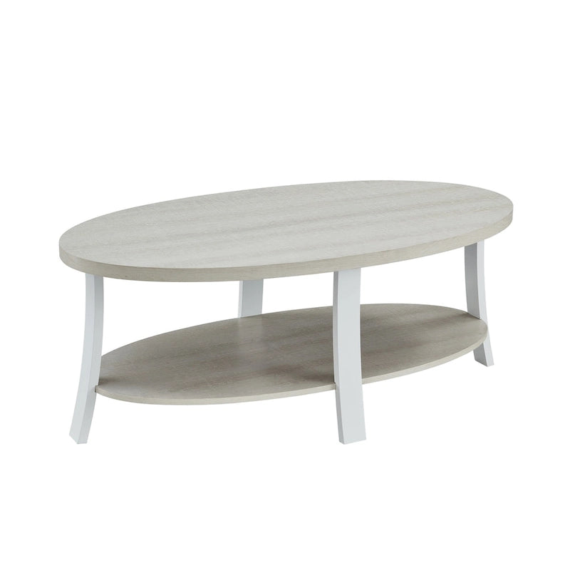 Table basse ovale blanche avec étagère, 2 à 4 places