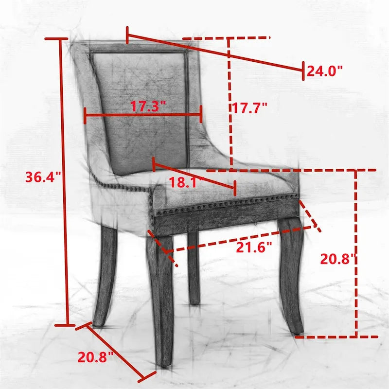 Chaise de salle à manger en tissu dossier haut noir / beige+noir, détails cloutés, pieds en bois massif, lot de 2