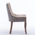 Chaise de salle à manger en tissu dossier haut noir / beige+noir, détails cloutés, pieds en bois massif, lot de 2