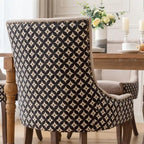 Chaise de salle à manger en tissu dossier haut noir / beige+noir, détails cloutés, pieds en bois massif, lot de 2