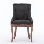 Chaise de salle à manger en tissu dossier haut noir / beige+noir, détails cloutés, pieds en bois massif, lot de 2
