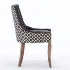 Chaise de salle à manger en tissu dossier haut noir / beige+noir, détails cloutés, pieds en bois massif, lot de 2