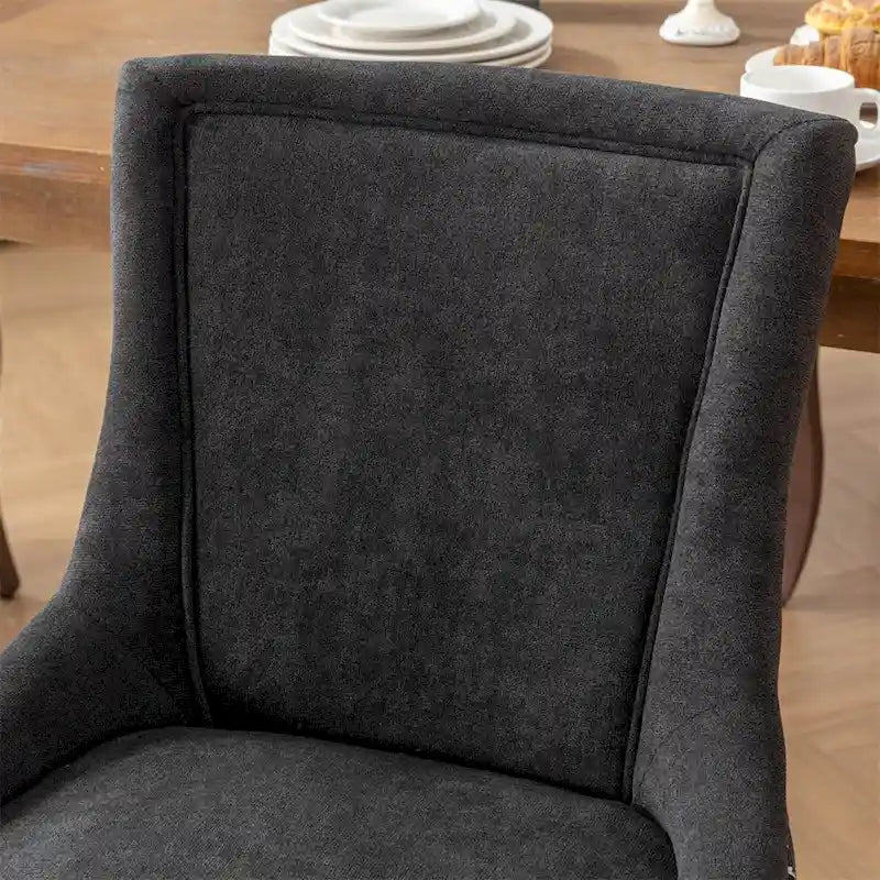 Chaise de salle à manger en tissu dossier haut noir / beige+noir, détails cloutés, pieds en bois massif, lot de 2