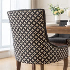 Chaise de salle à manger en tissu dossier haut noir / beige+noir, détails cloutés, pieds en bois massif, lot de 2