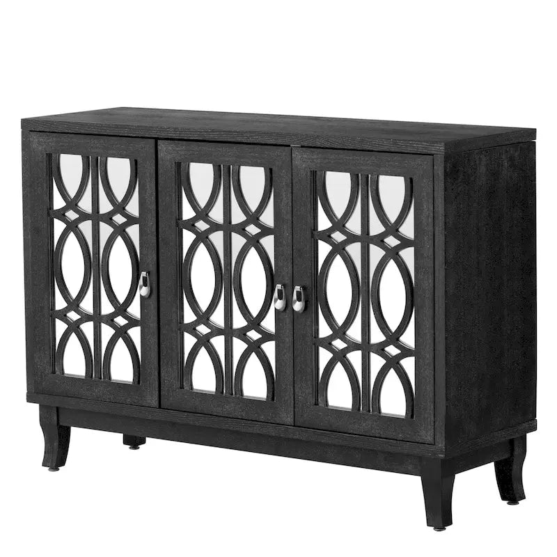 Bahut/Cabinet Champagne/Noir Mirroir 3 Portes pour 1 Personne