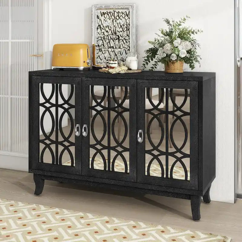 Bahut/Cabinet Champagne/Noir Mirroir 3 Portes pour 1 Personne