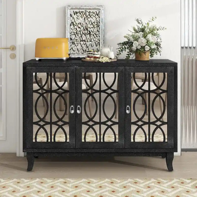 Bahut/Cabinet Champagne/Noir Mirroir 3 Portes pour 1 Personne