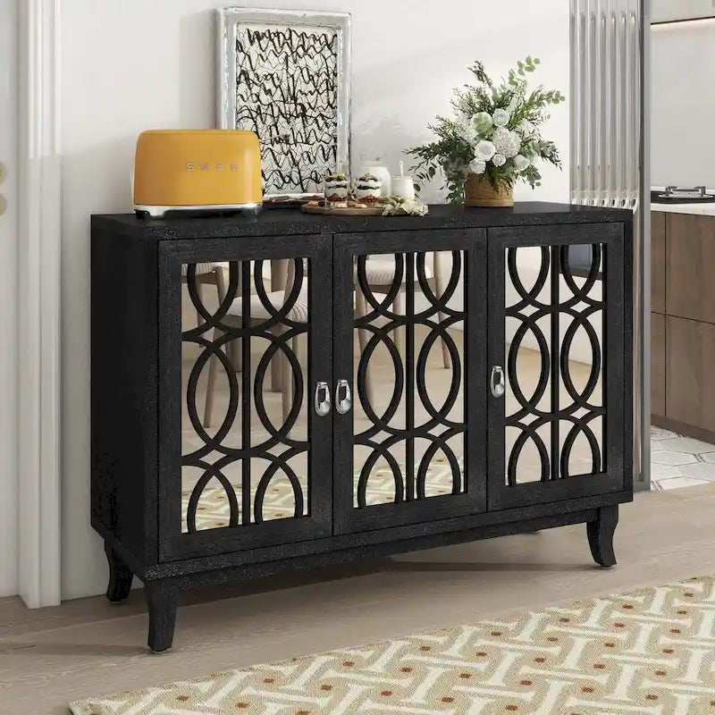 Bahut/Cabinet Champagne/Noir Mirroir 3 Portes pour 1 Personne