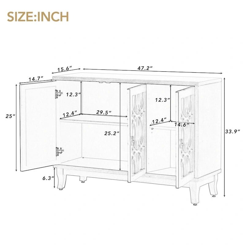 Bahut/Cabinet Champagne/Noir Mirroir 3 Portes pour 1 Personne