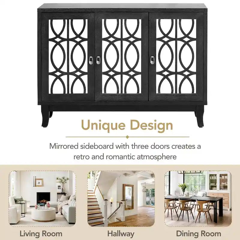 Bahut/Cabinet Champagne/Noir Mirroir 3 Portes pour 1 Personne