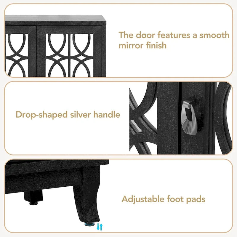 Bahut/Cabinet Champagne/Noir Mirroir 3 Portes pour 1 Personne