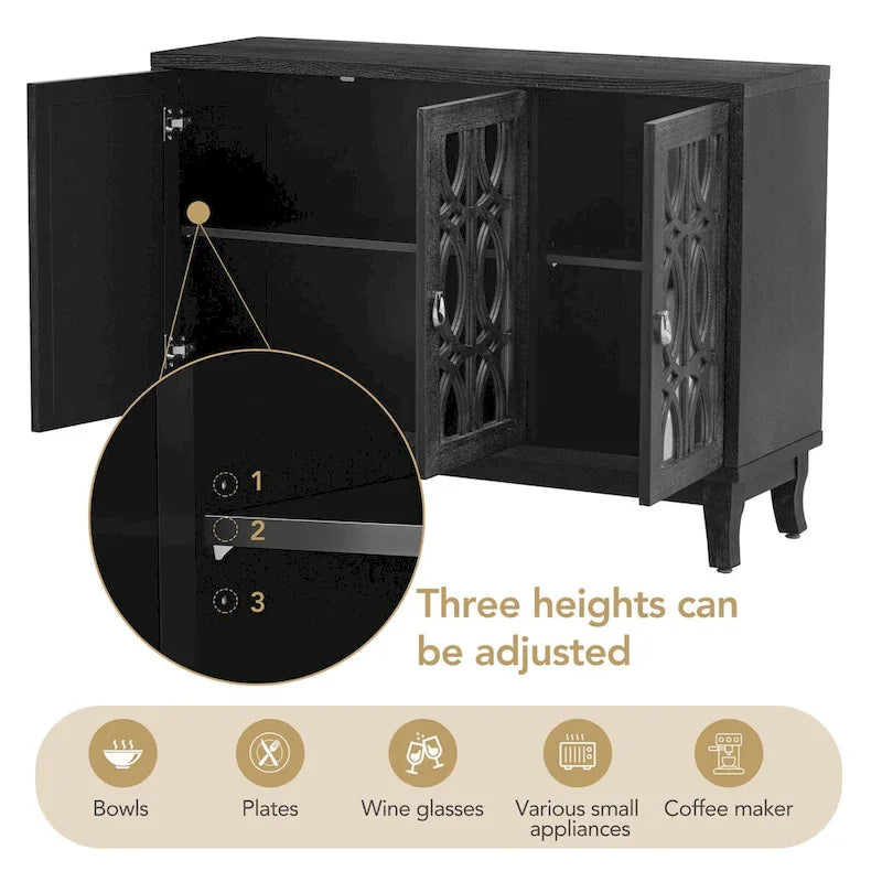 Bahut/Cabinet Champagne/Noir Mirroir 3 Portes pour 1 Personne